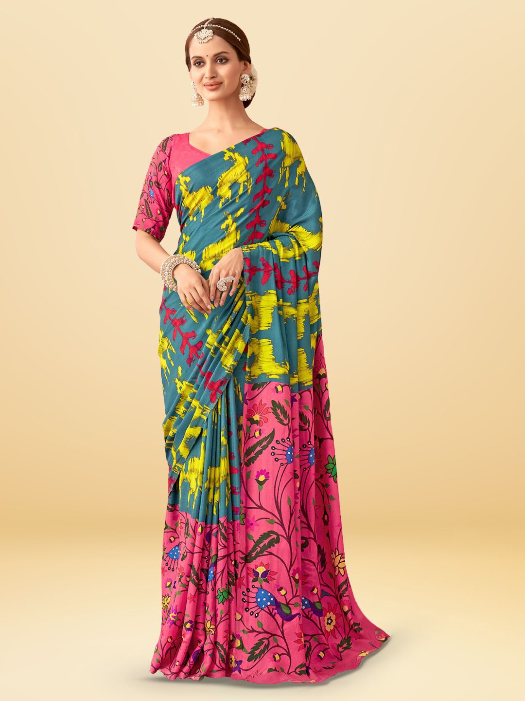 

SARHAFloral Pure Georgette Saree, Green