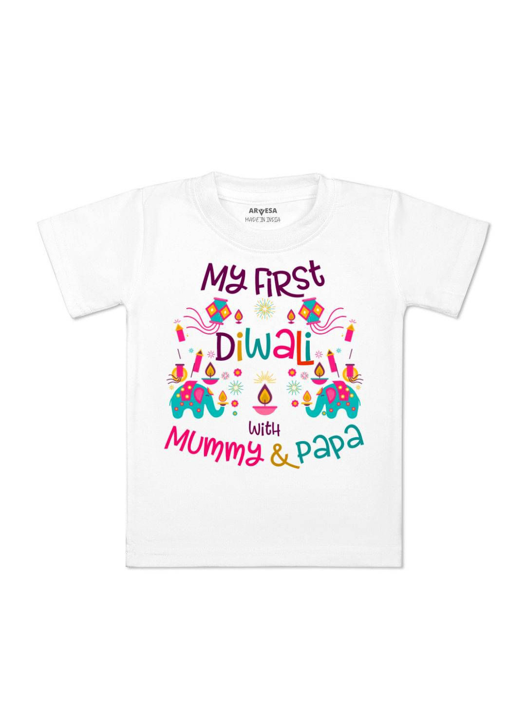 

Arvesa First Diwali Printed Kids Unisex T-shirt, White
