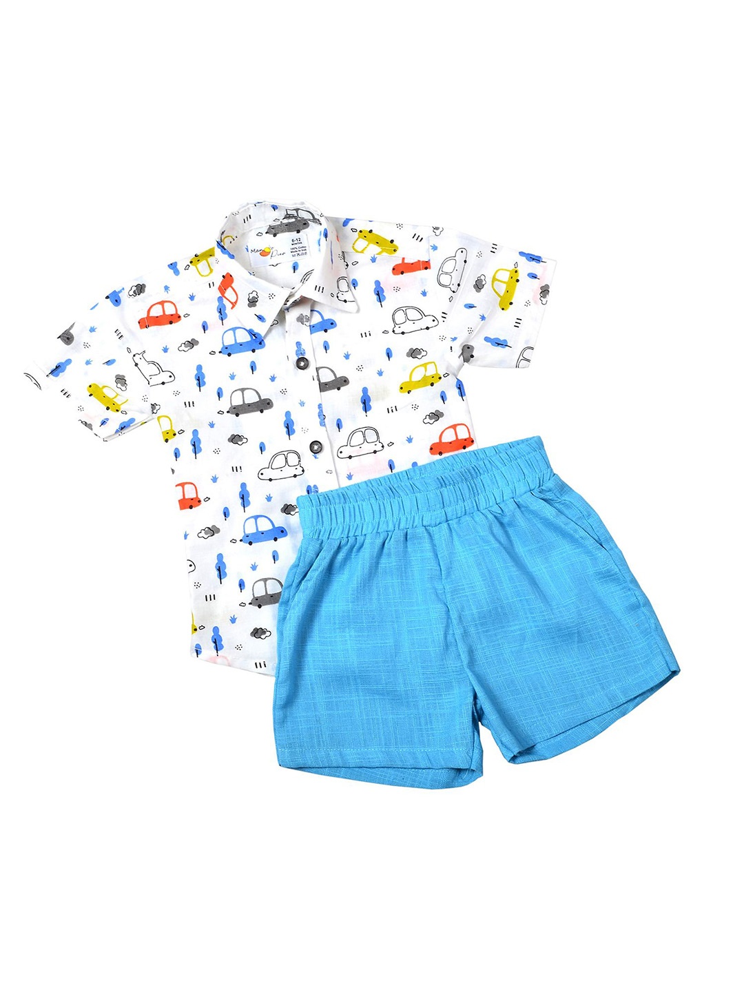 

BAESD Boys Printed Pure Cotton Shirt With Shorts, White