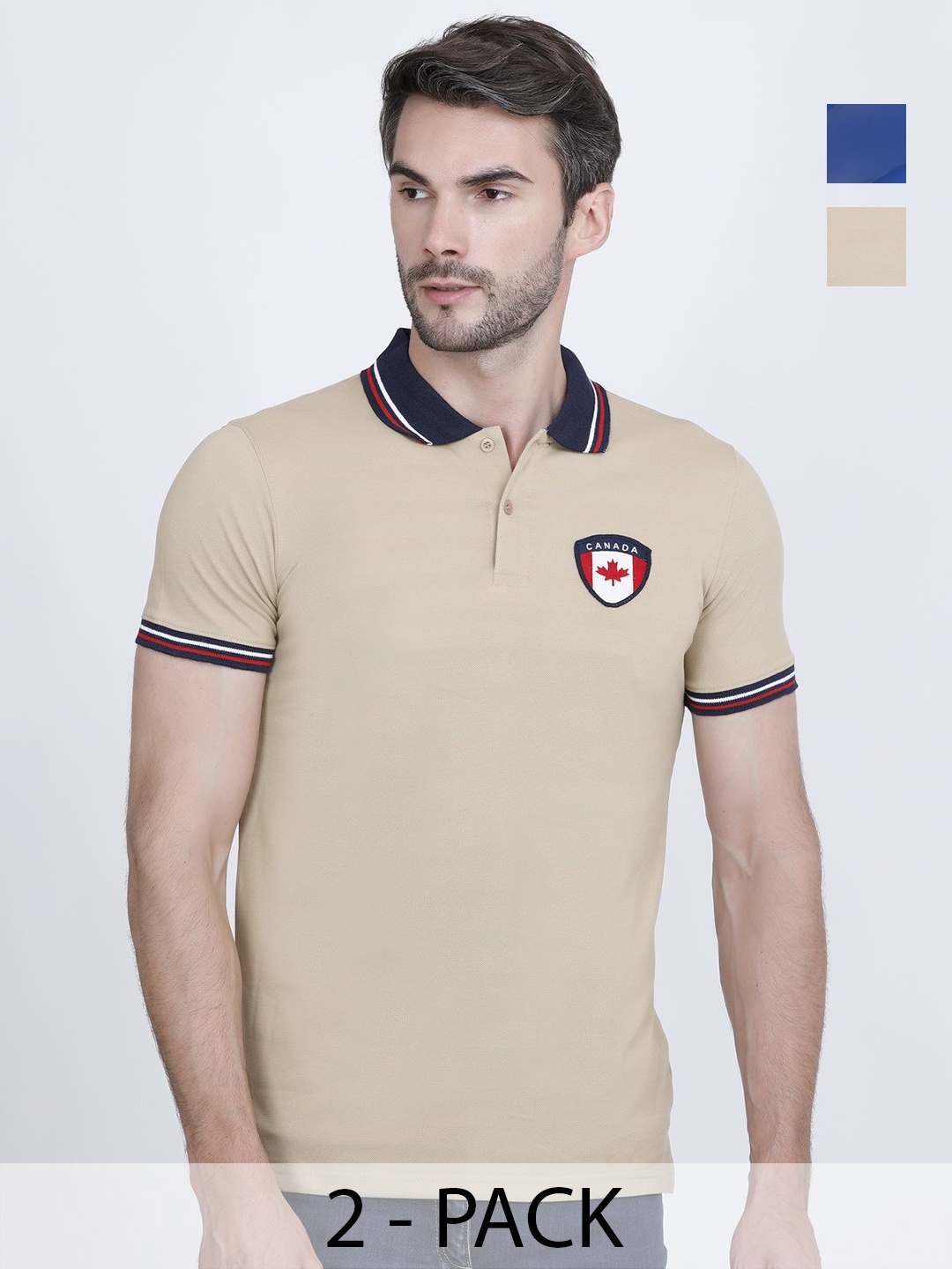

PYRO SPIRIT Men 2 Polo Collar Applique T-shirt, Blue