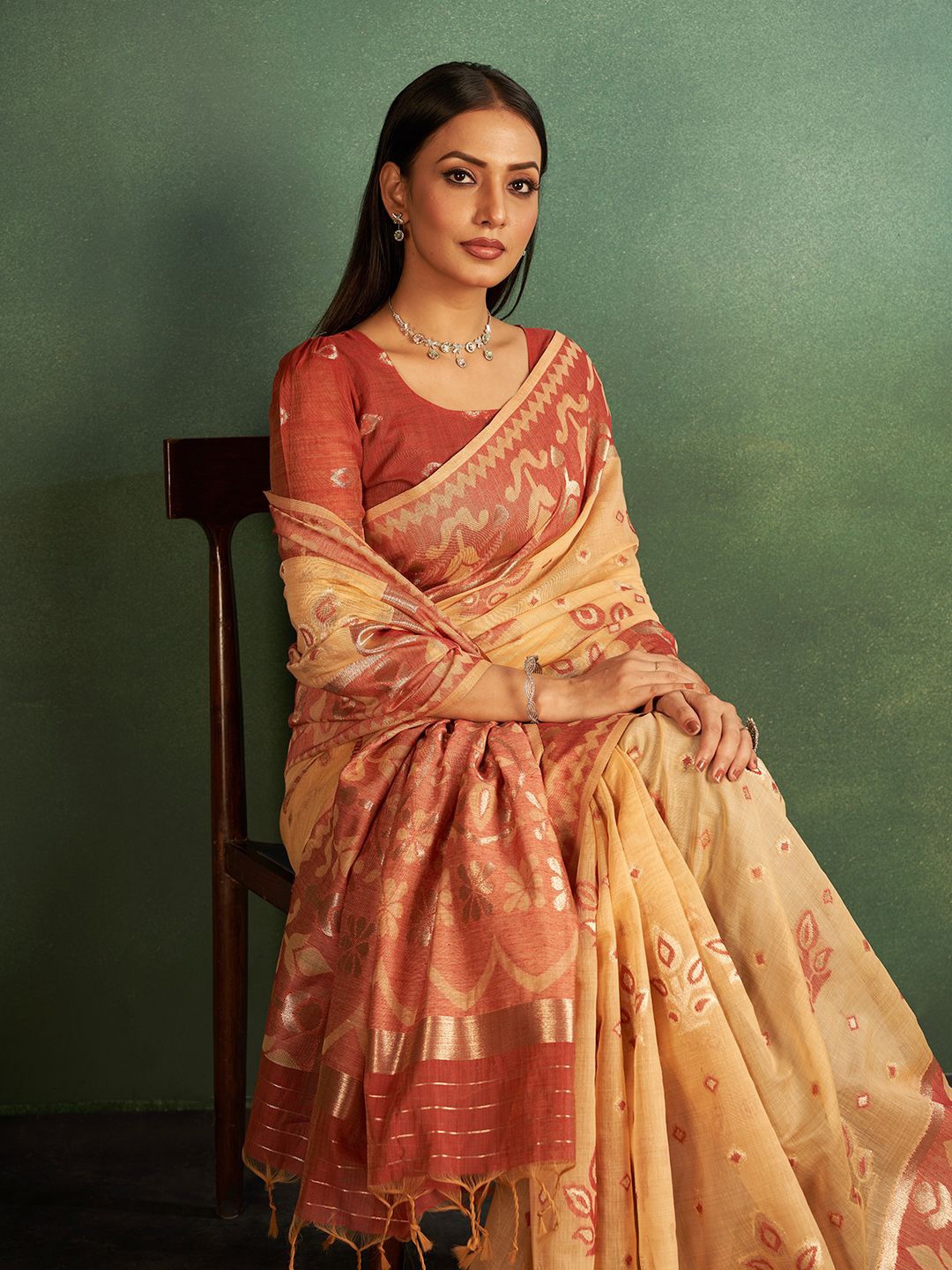 

SARHAPaisley Chanderi Saree, Orange