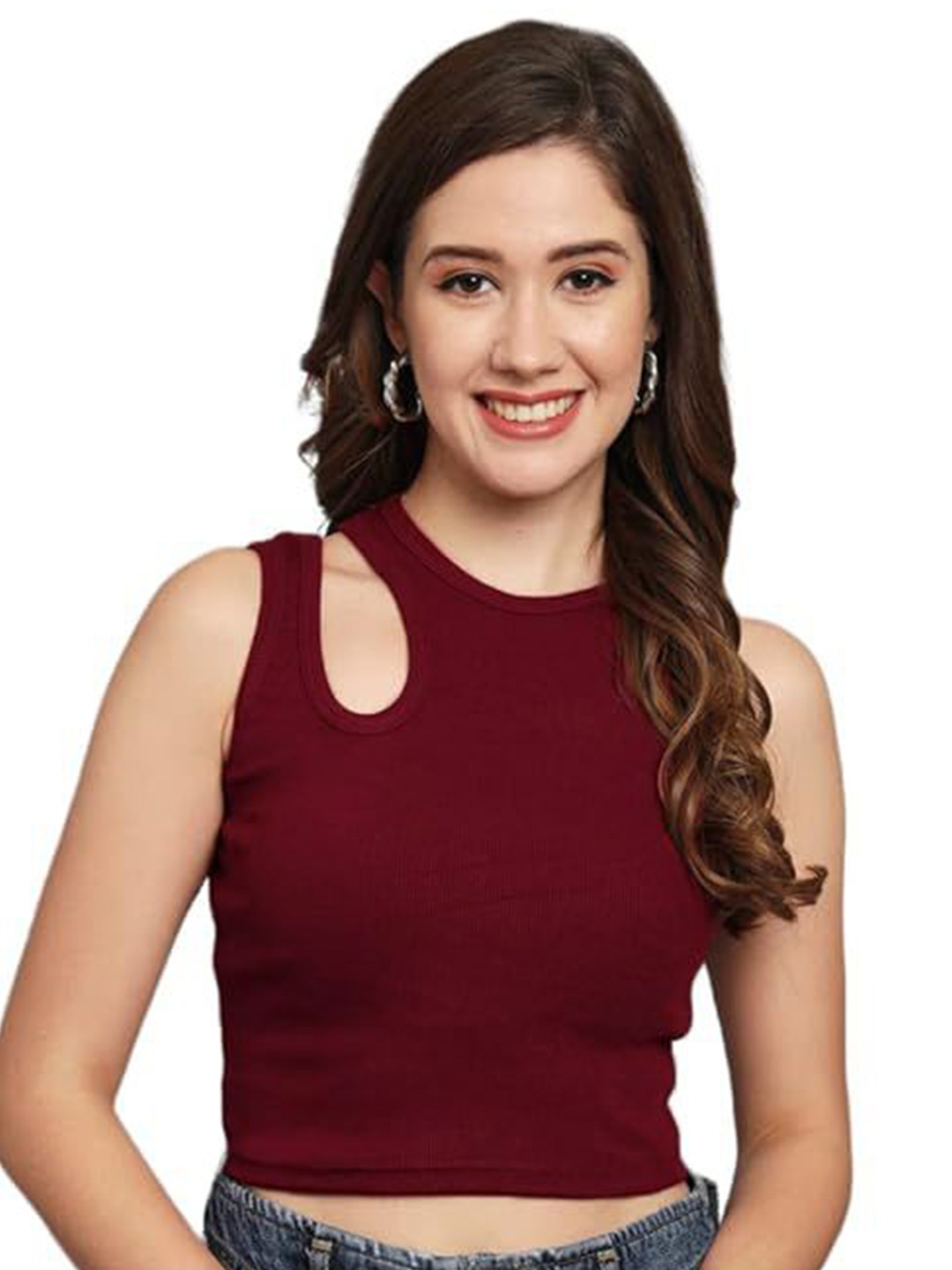 

Mast & Harbour Cotton Crop Top, Maroon
