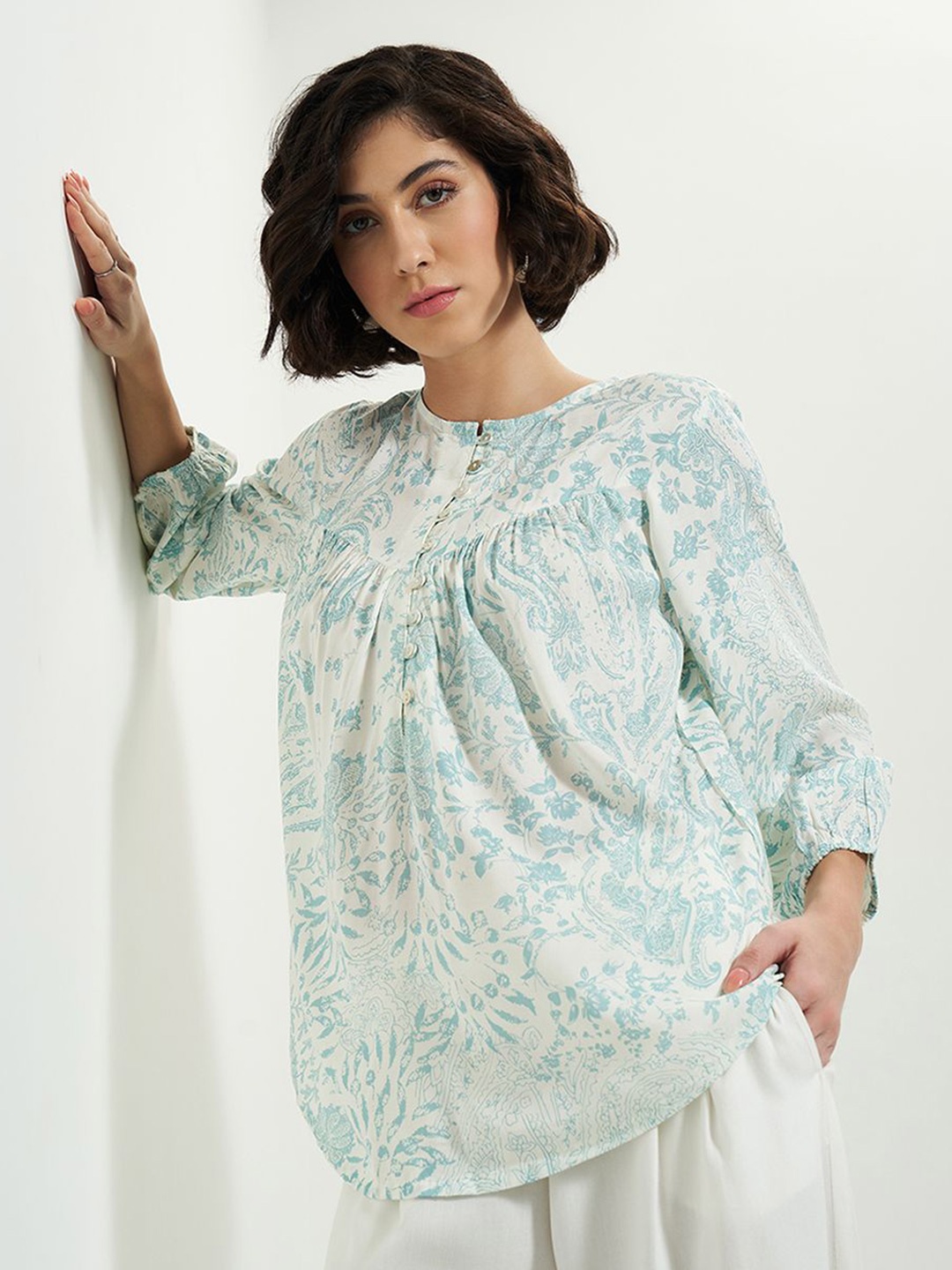 

AKKRITI BY PANTALOONS Printed Tunic, Blue