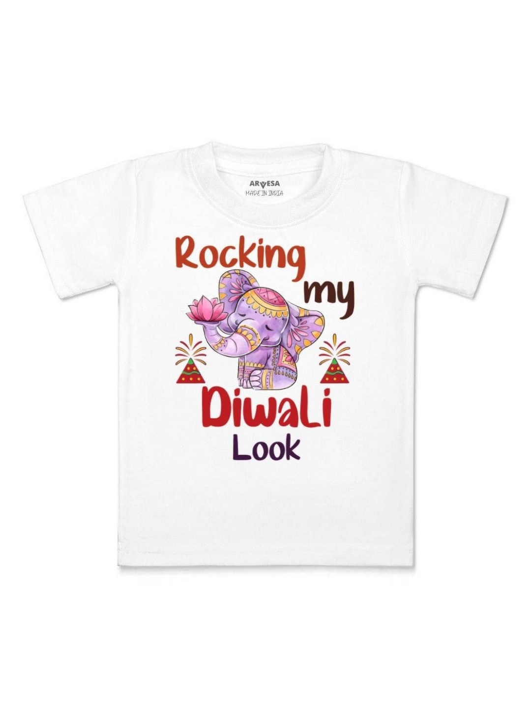 

Arvesa First Diwali Printed Kids Unisex T-shirt, White