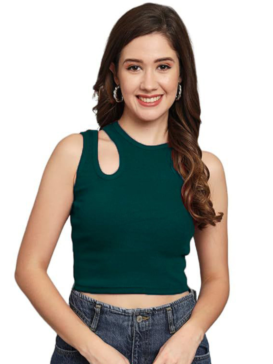 

Mast & Harbour Cotton Crop Top, Green