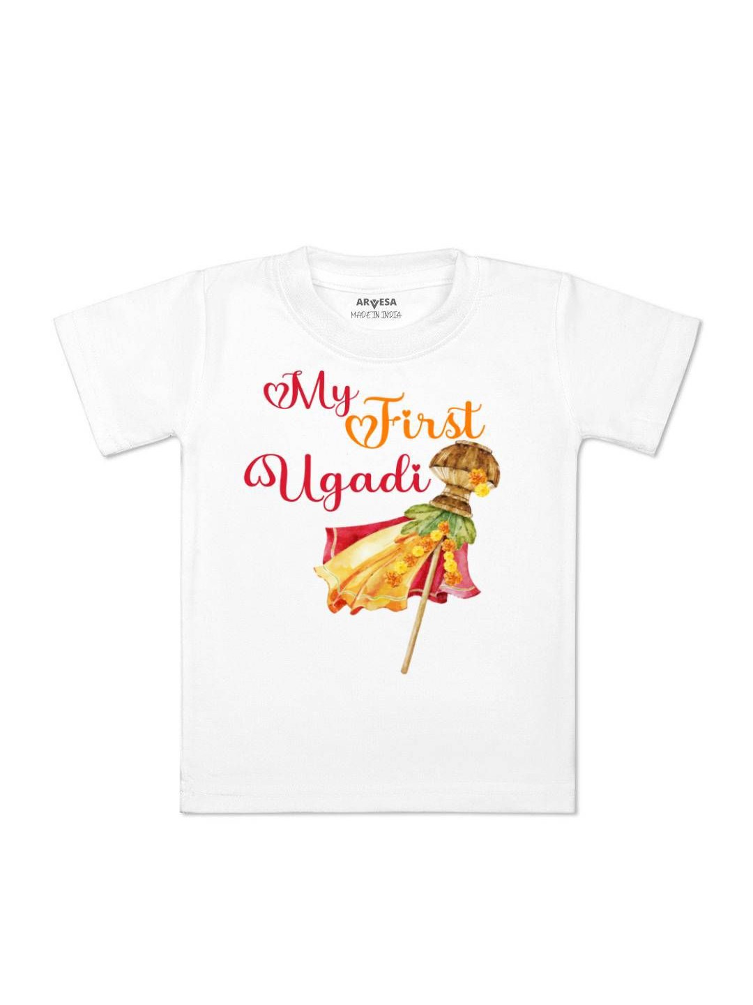 

Arvesa First Ugadi Printed Kids Unisex T-shirt, White