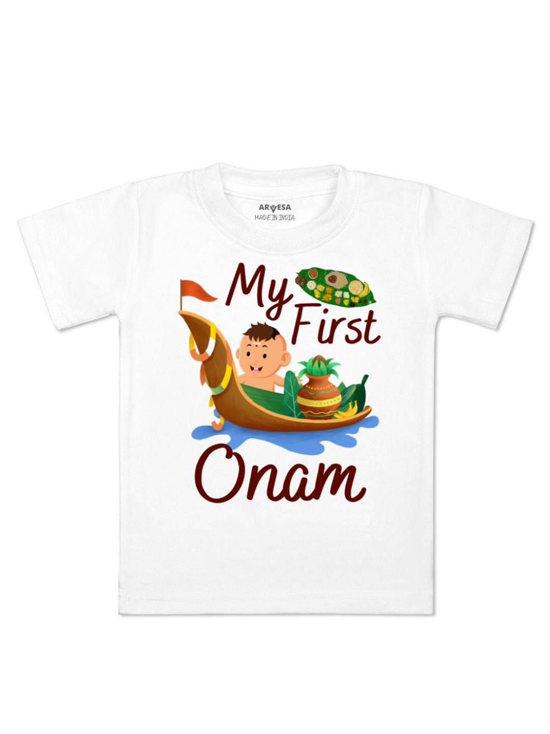 

Arvesa First Onam Printed Kids Unisex T-shirt, White