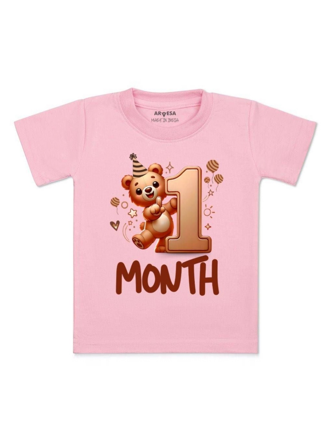 

Arvesa One Month Baby Boy Printed Kids Tshirt, Pink