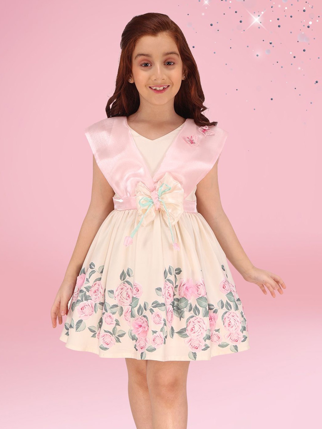 

CUTECUMBER Floral Print Fit & Flare Dress, Cream