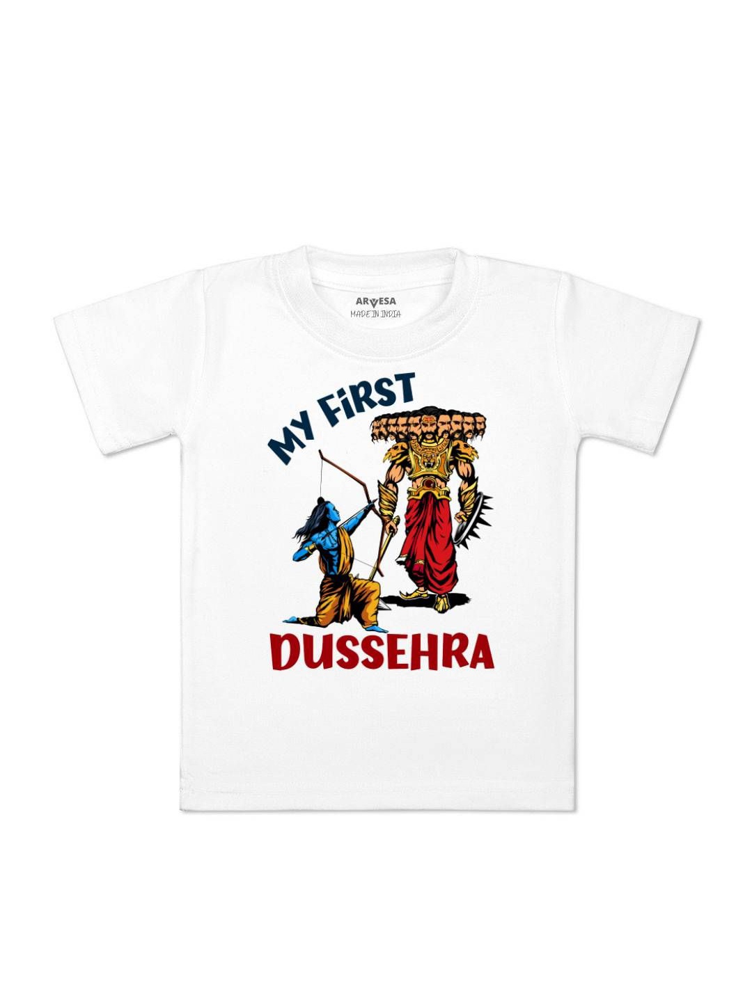 

Arvesa First Navratri Printed Kids Unisex T-shirt, White