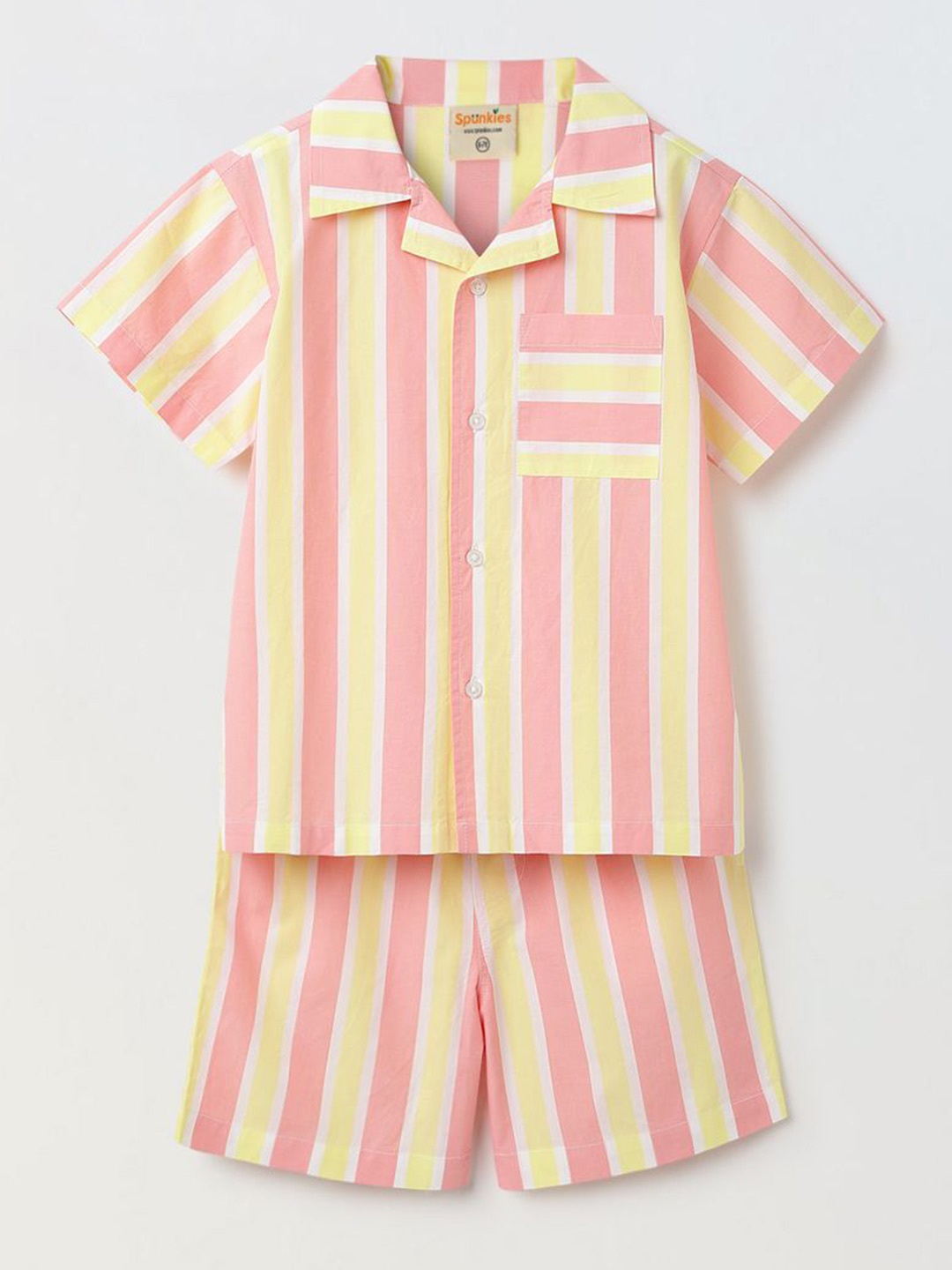 

SPUNKIES Boys Striped Pure Cotton Shirt with Shorts, White