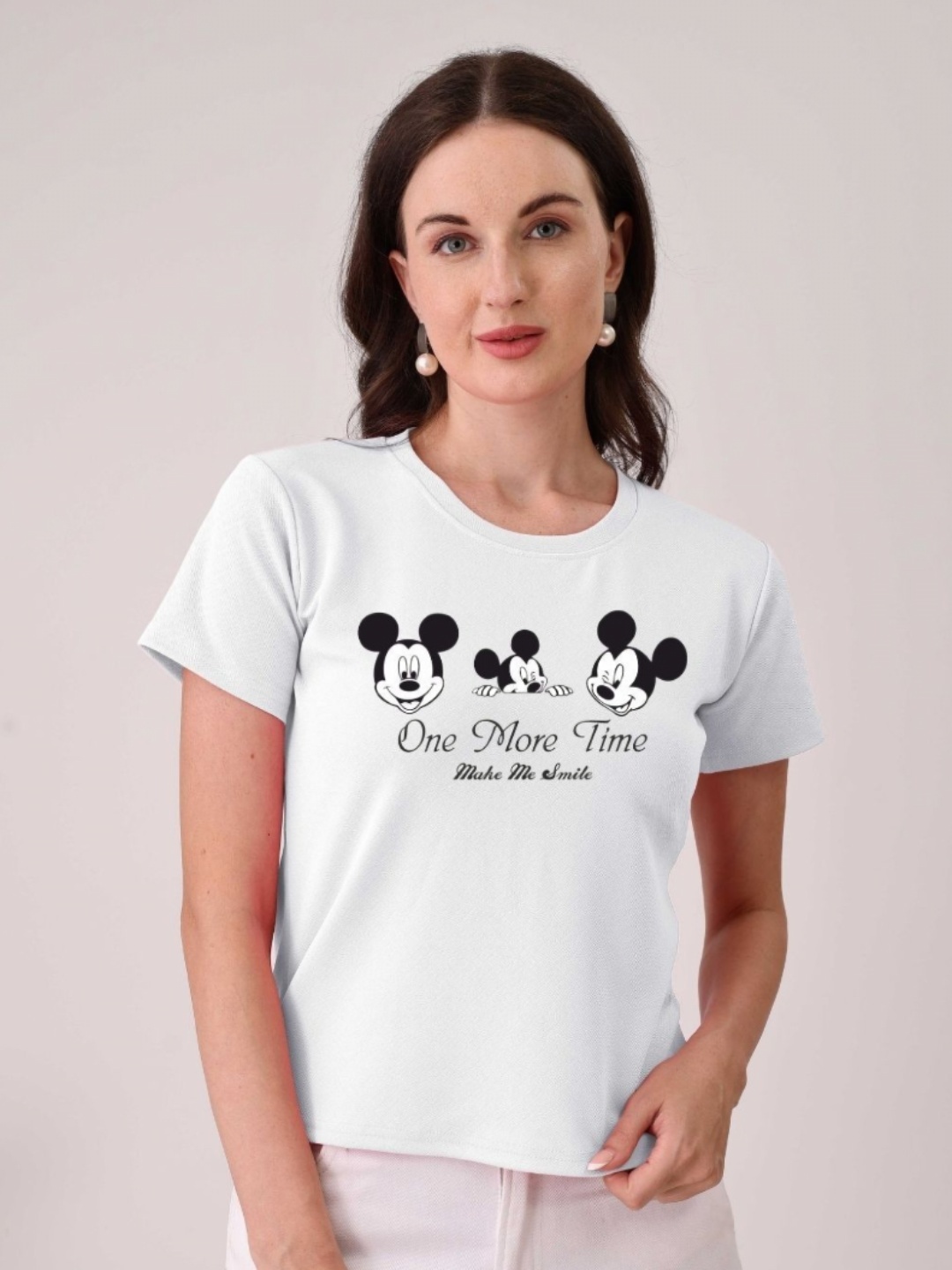 

Moda Rapido Women Mickey Mouse Graphic Printed Round Neck Cotton T-shirt, White