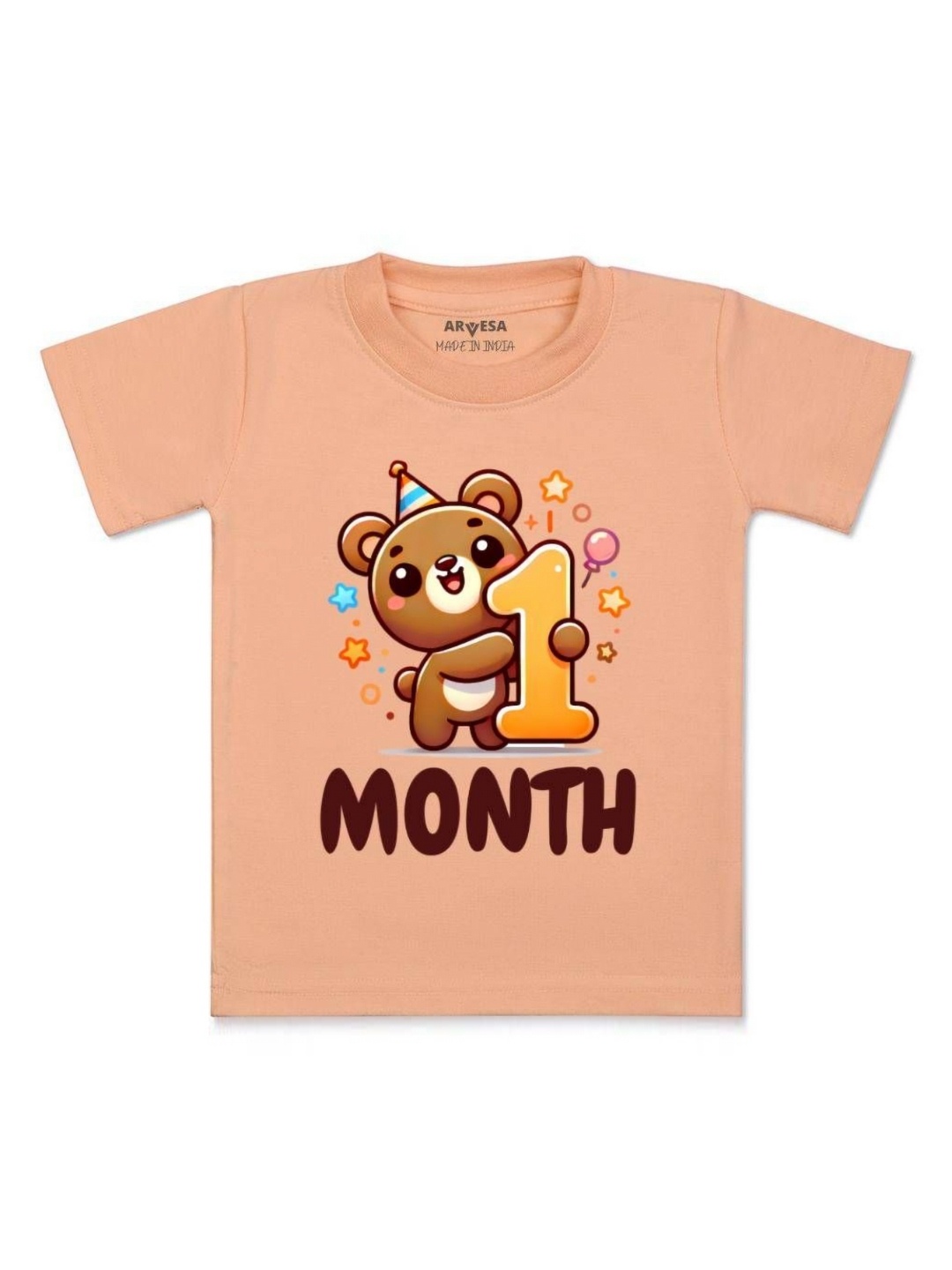

Arvesa One Month Baby Boy Printed Kids Tshirt, Peach