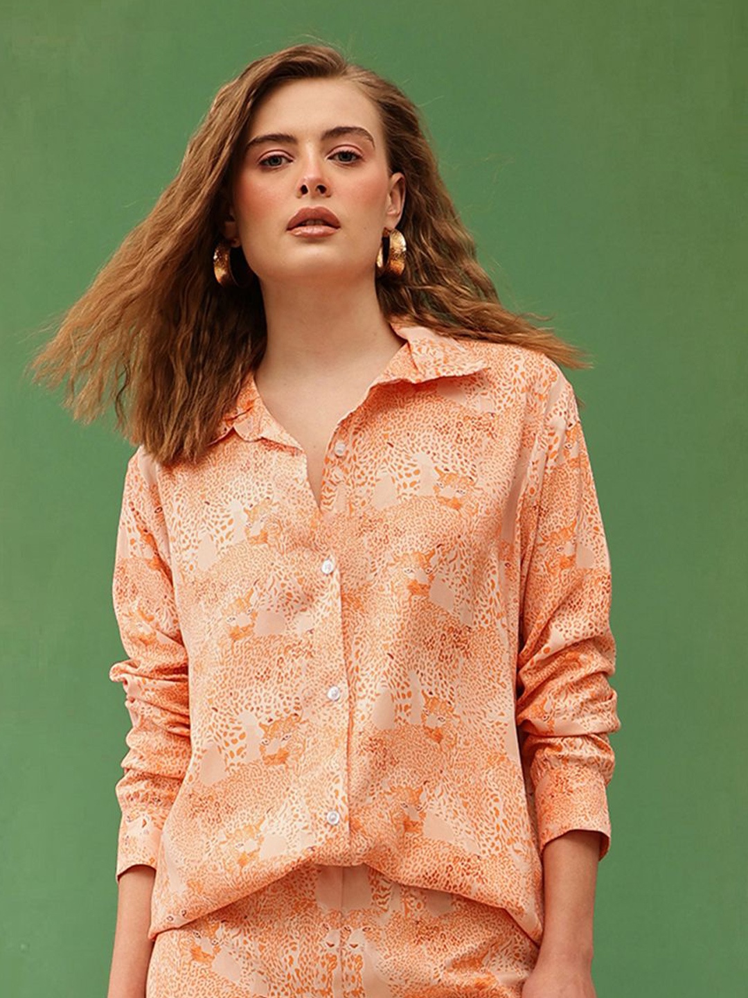 

The Roadster Lifestyle Co Printed Long Sleeve Shirt, Peach