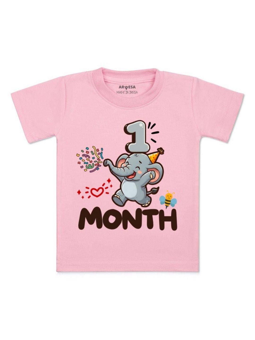 

Arvesa One Month Baby Boy Printed Kids Tshirt, Pink