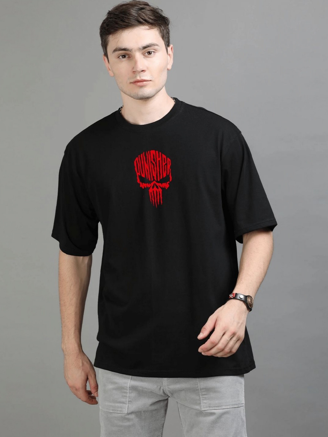 

GSPO Men Typography Printed Drop-Shoulder Sleeves Applique T-shirt, Black