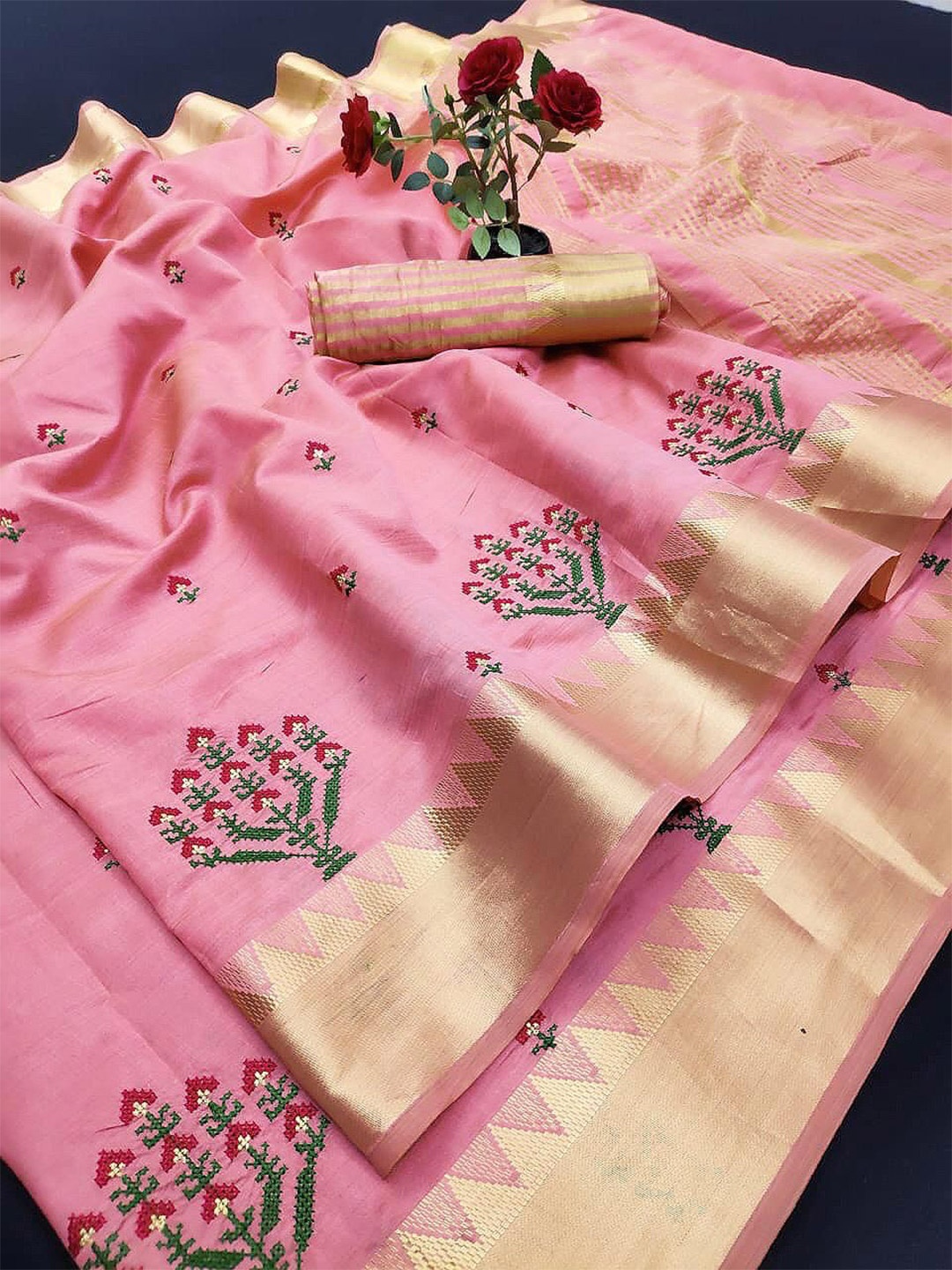 

DIVASTRI Woven Design Embroidered Silk Cotton Banarasi Saree, Pink