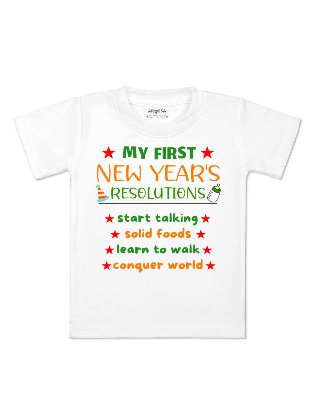 

Arvesa First New Year Printed Kids Unisex T-shirt, White