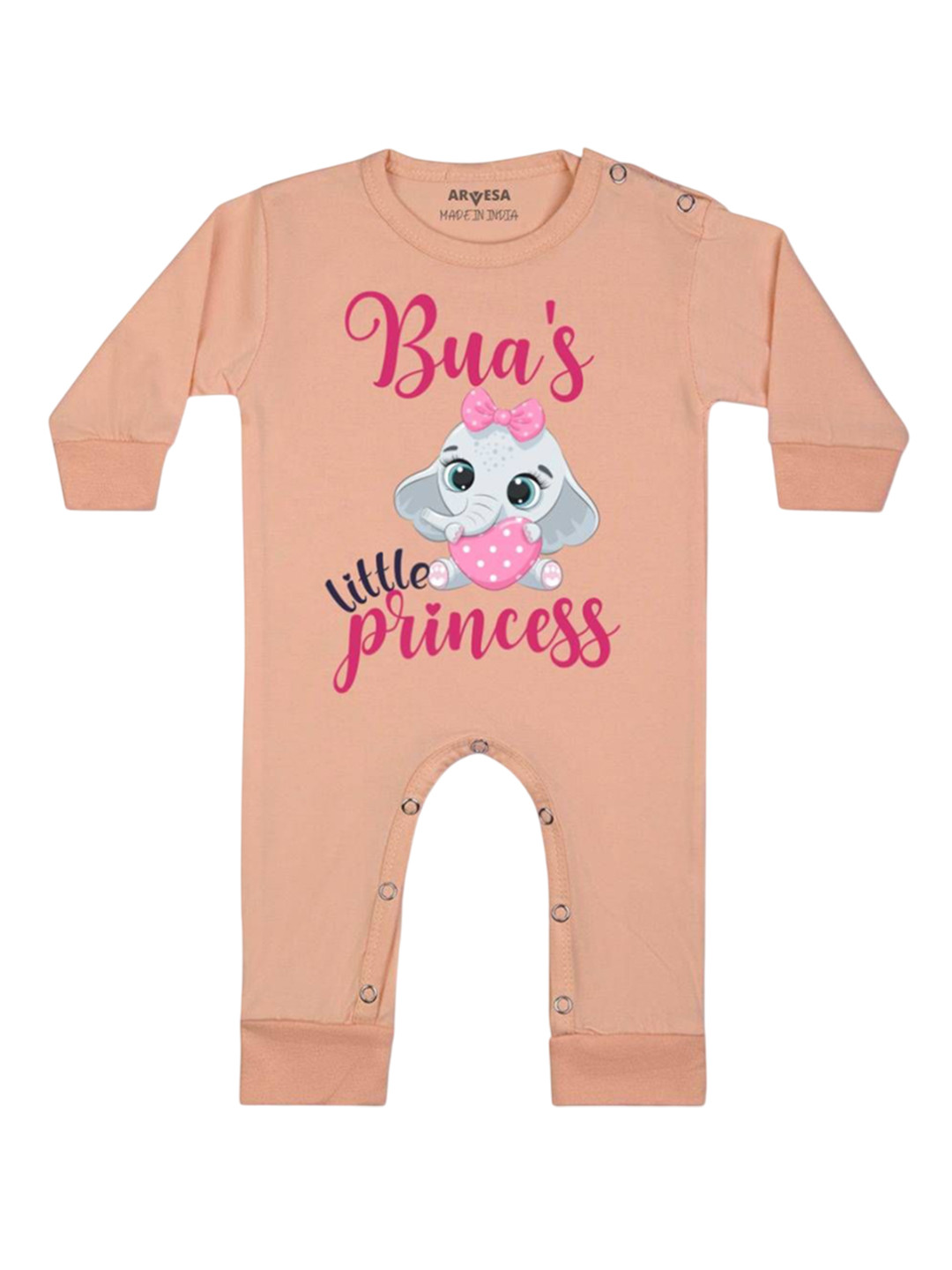

Arvesa Kids Bua Little Princess Printed Baby Romper, Peach