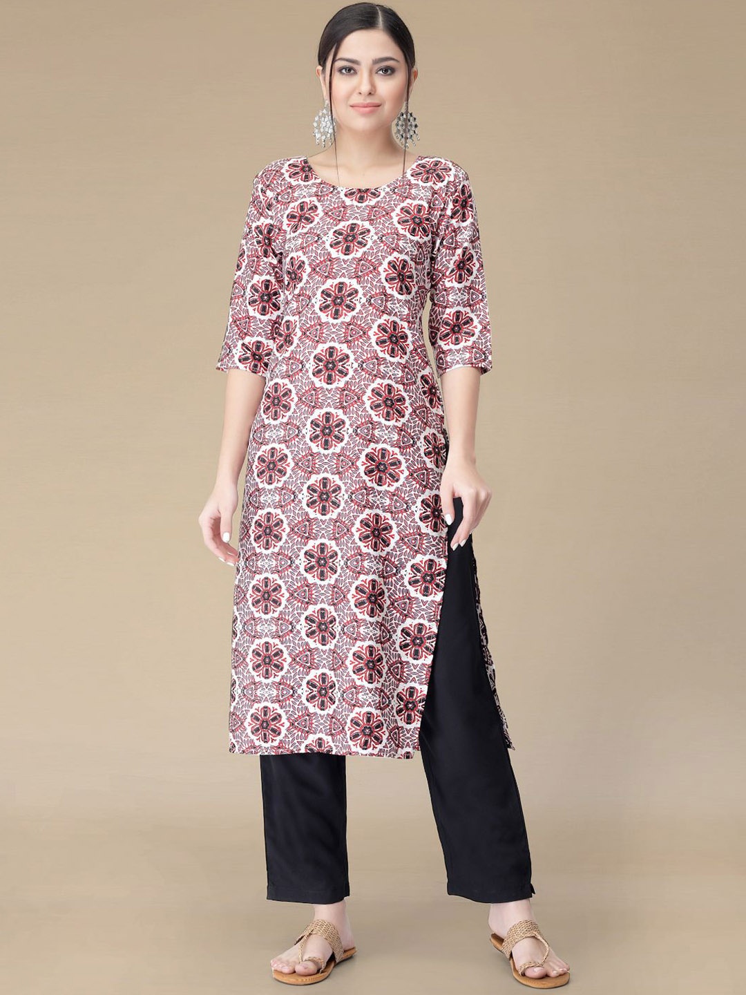

Moda Rapido Geometric Printed Straight Kurta with Trousers, Red