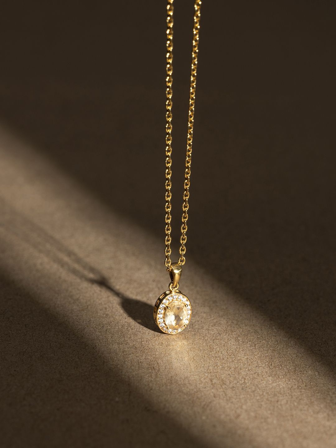

Stone Story By Shruti 925 Sterling Silver Gold-Plated Stone-Studded Pendant With Chain