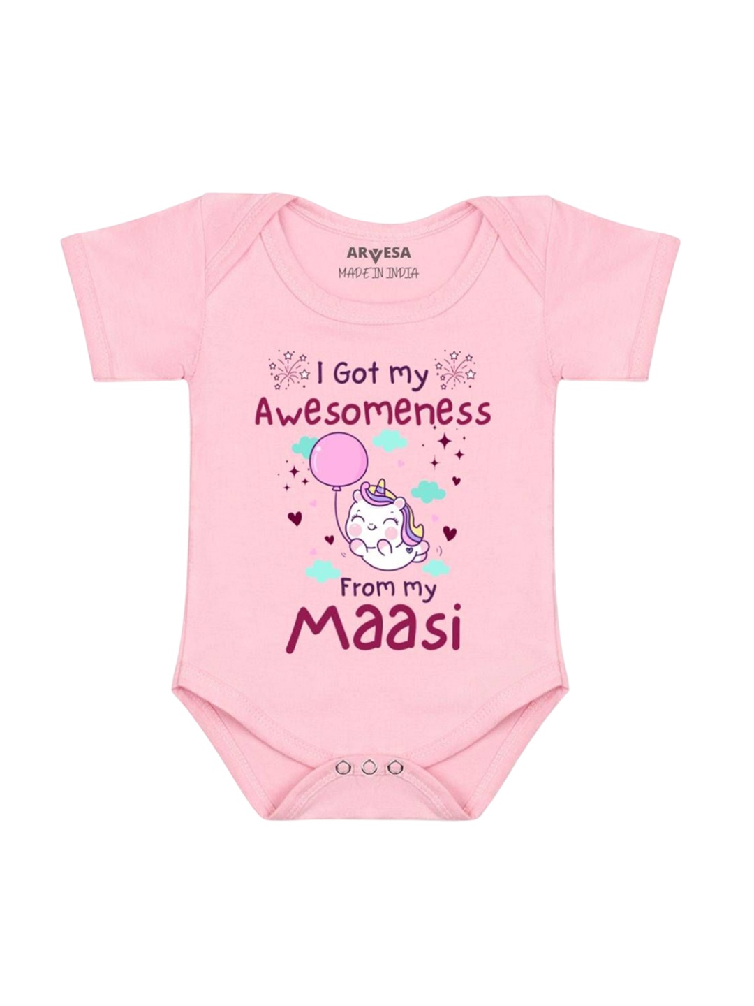 

Arvesa Kids I Got Awesomeness From Maasi Printed Romper, Pink