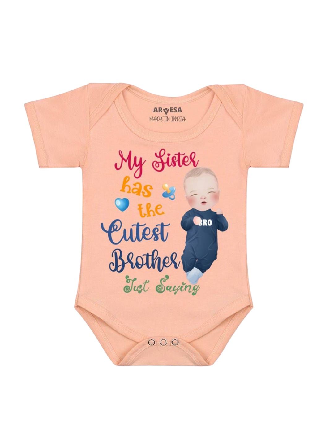 

Arvesa Sister Has The Cutest Brother Printed Romper, Peach