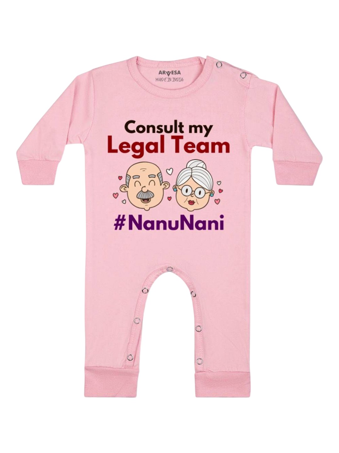 

Arvesa Kids Consult My Legal Team Nanu Nani Printed Baby Romper, Pink