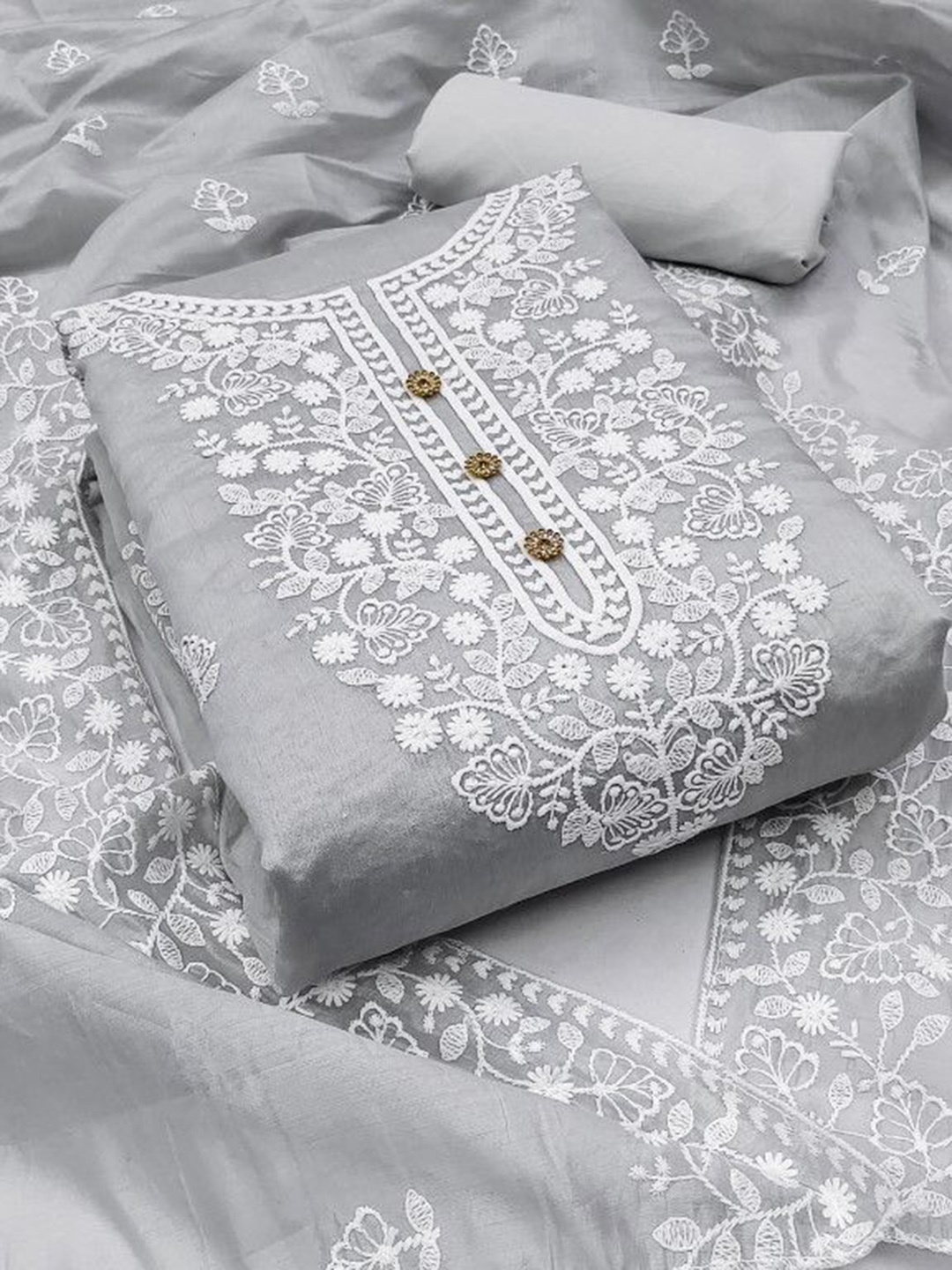 

Rangtulika Ethnics Embroidered Unstitched Dress Material, Grey