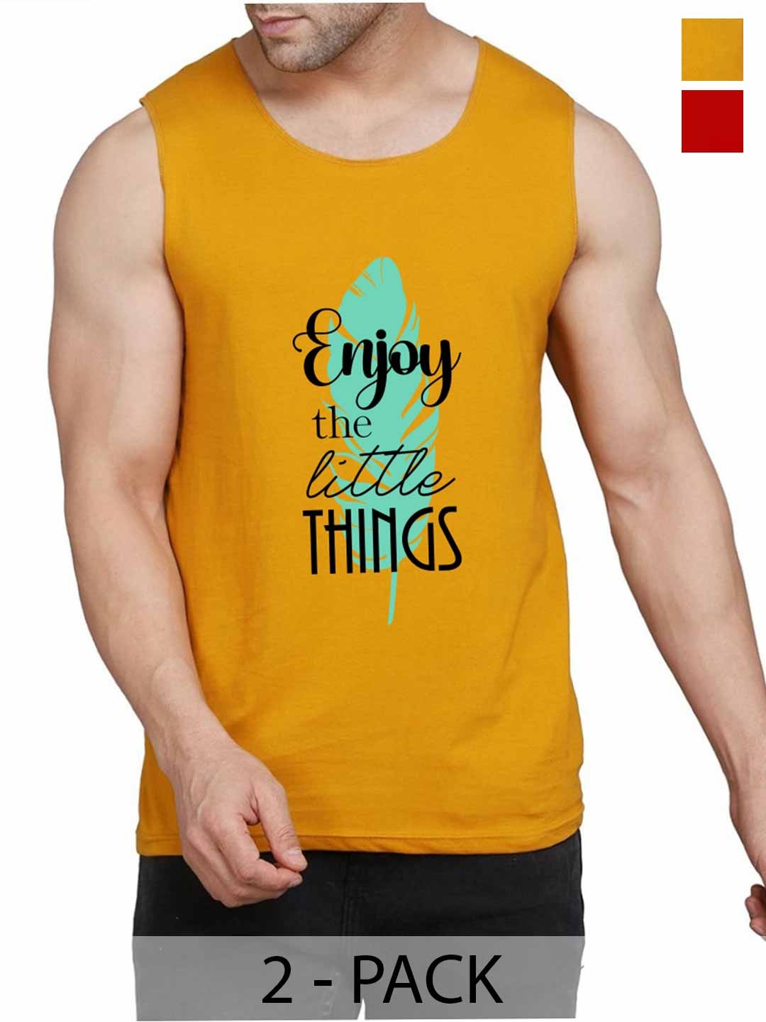 

WOOSTRO Pack Of 2 Printed Gym Vests RS26 (ENJOY MUSTARD)(98 RED)