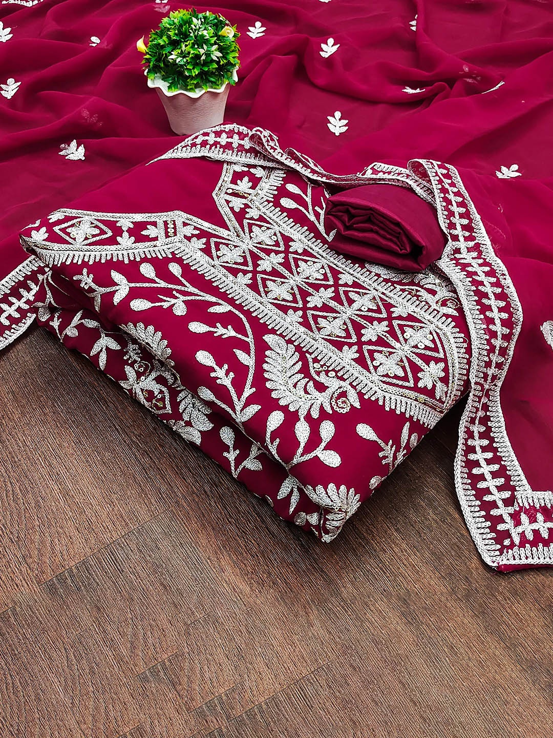 

SAINOOR Sequinned Embroidered Unstitched Dress Material, Magenta