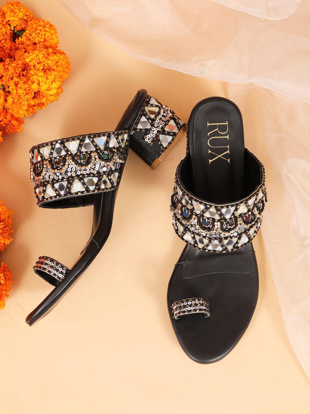 

RUXBYPAYAL Embellished Block Sandals, Black