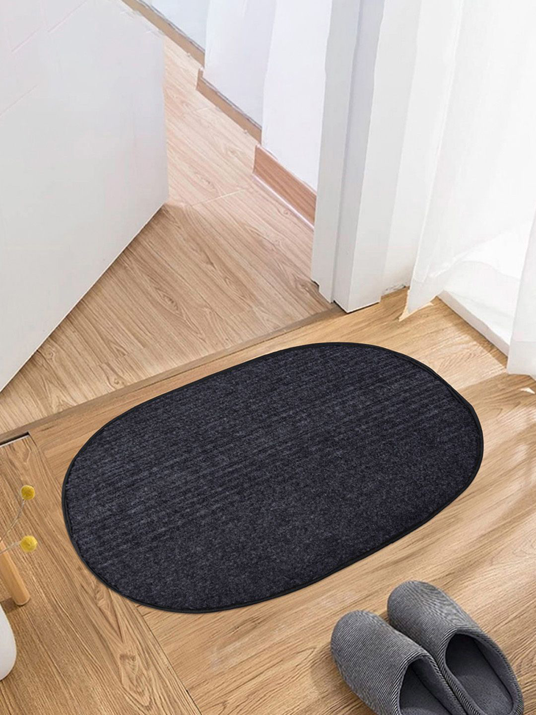 

Kuber Industries Black & Brown 2 Pieces Woollen Anti-Skid Door Mats