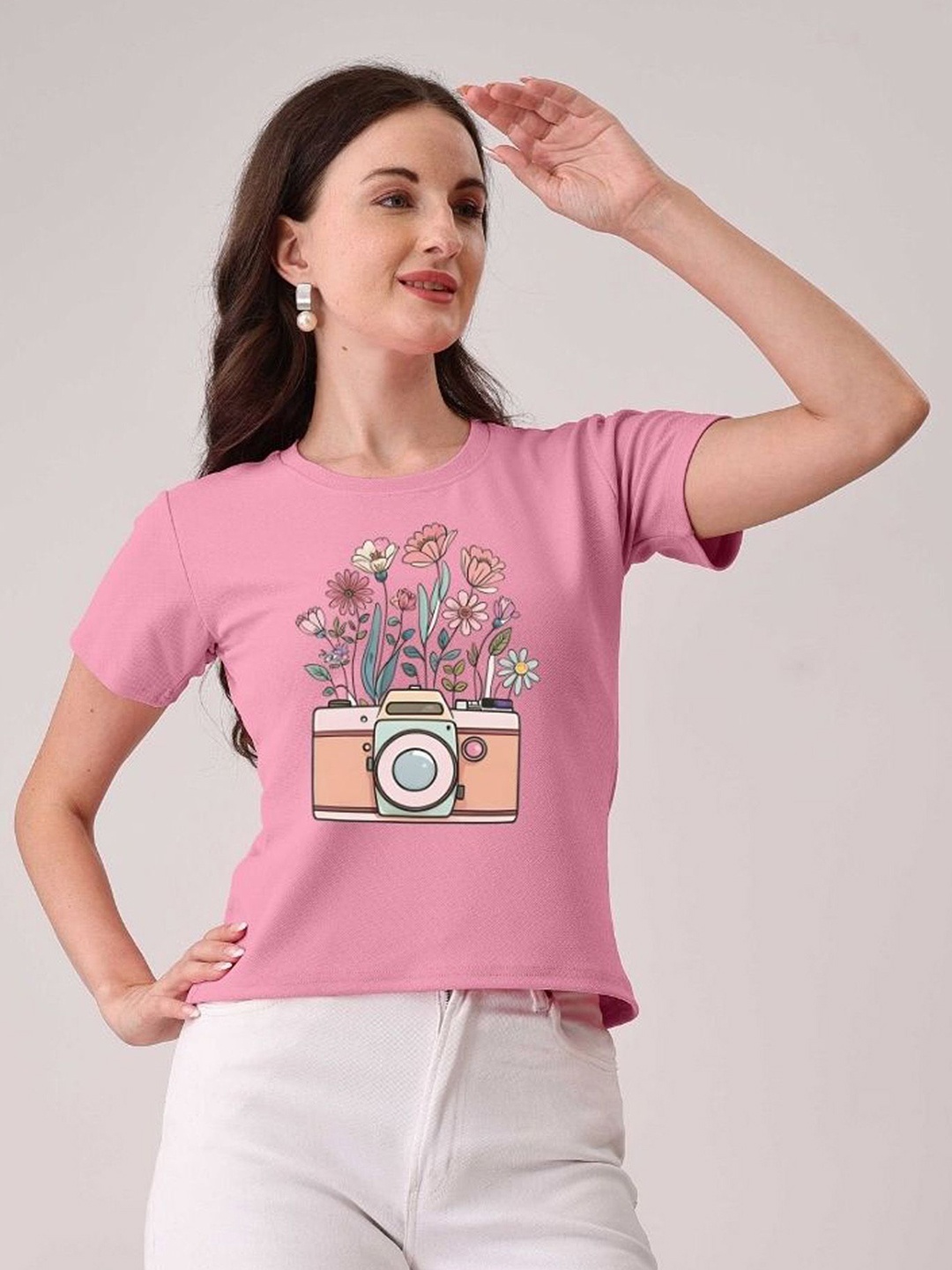 

Moda Rapido Women Graphic Printed Round Neck Cotton T-shirt, Pink