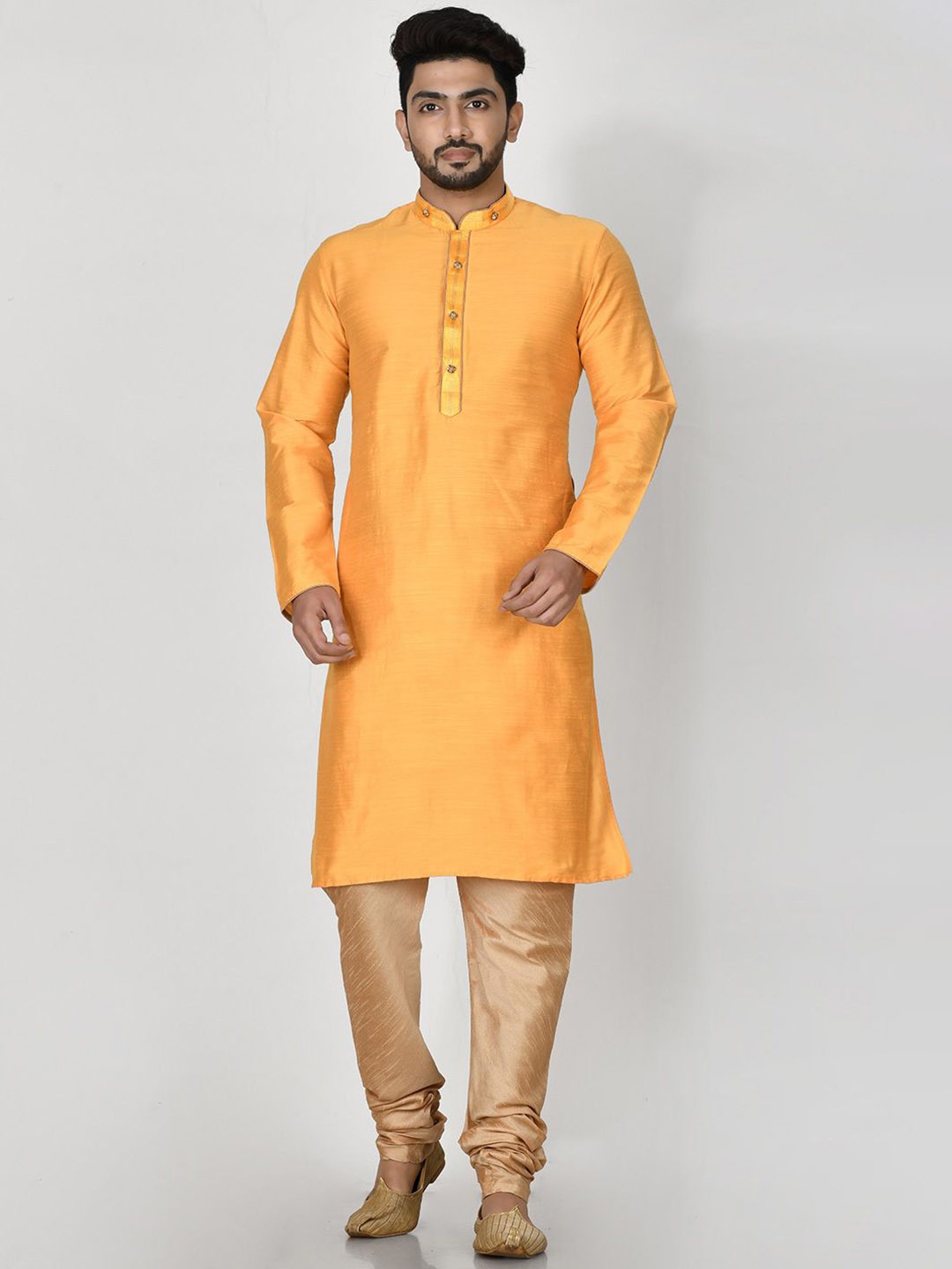 

RANAK Mandarin Collar Straight Kurta, Yellow