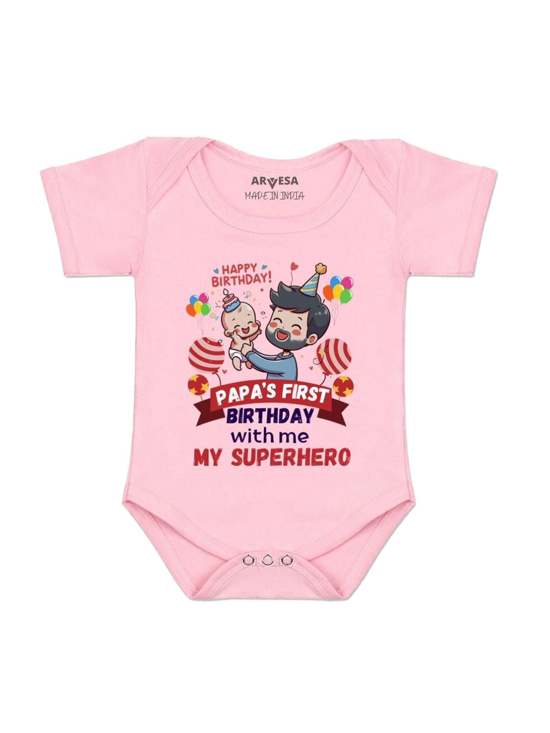 

Arvesa Unisex Papa First Birthday With Me Printed Romper, Pink
