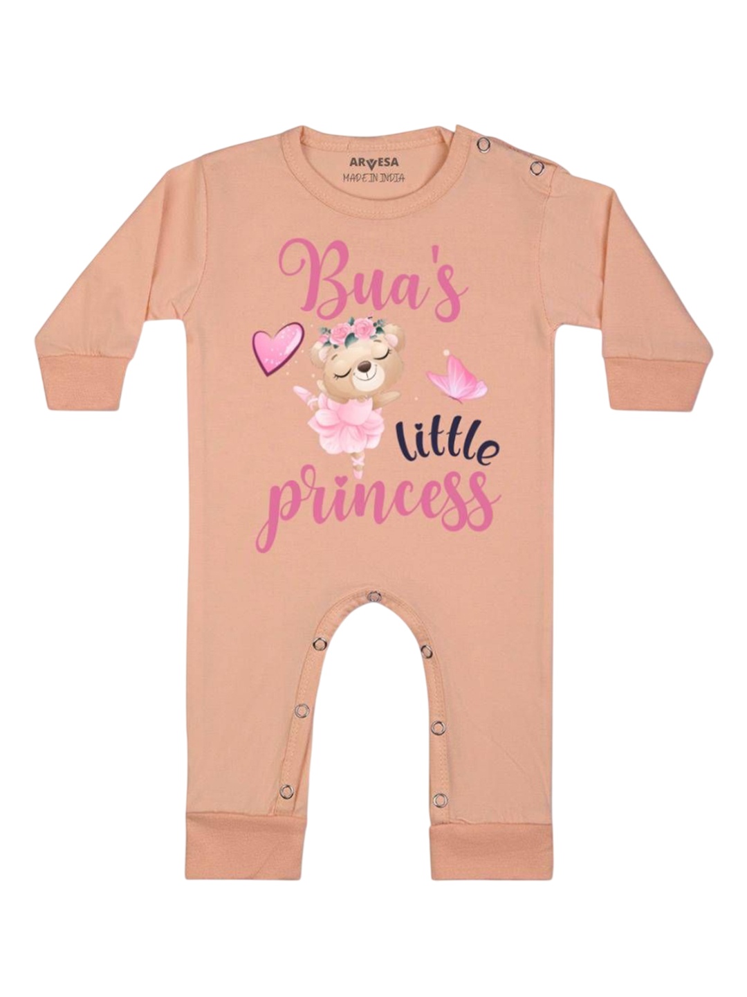 

Arvesa Kids Bua Little Princess Printed Baby Romper, Peach