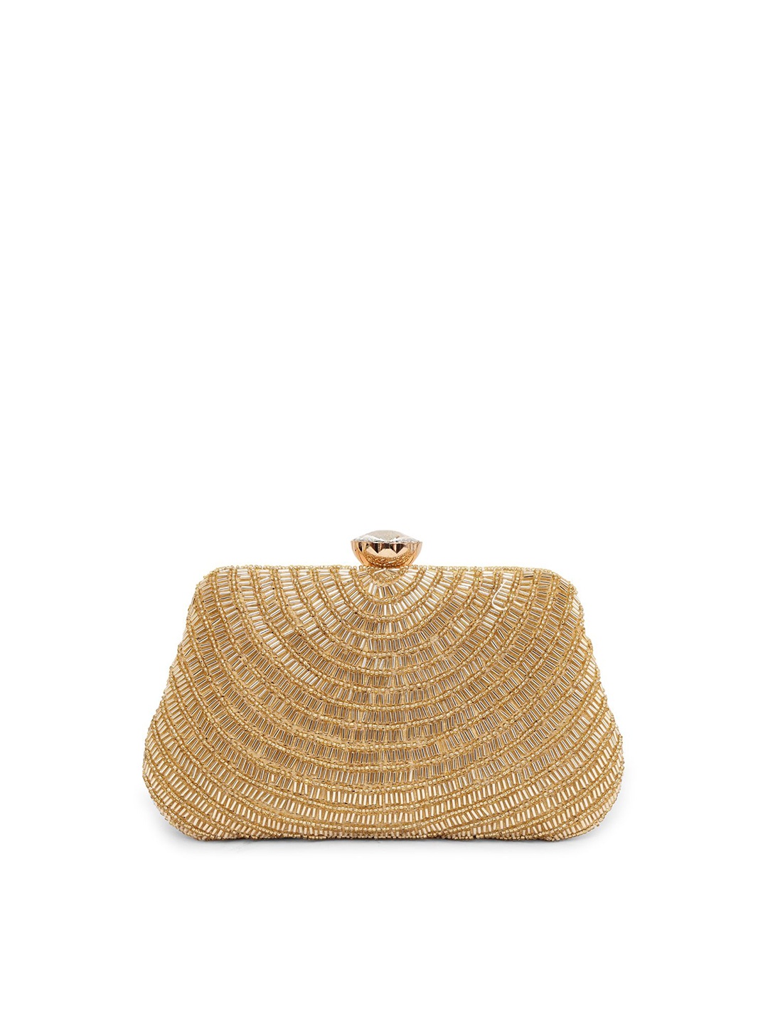 

VASTANS Embellished Box Clutch With Shoulder Strap, Gold