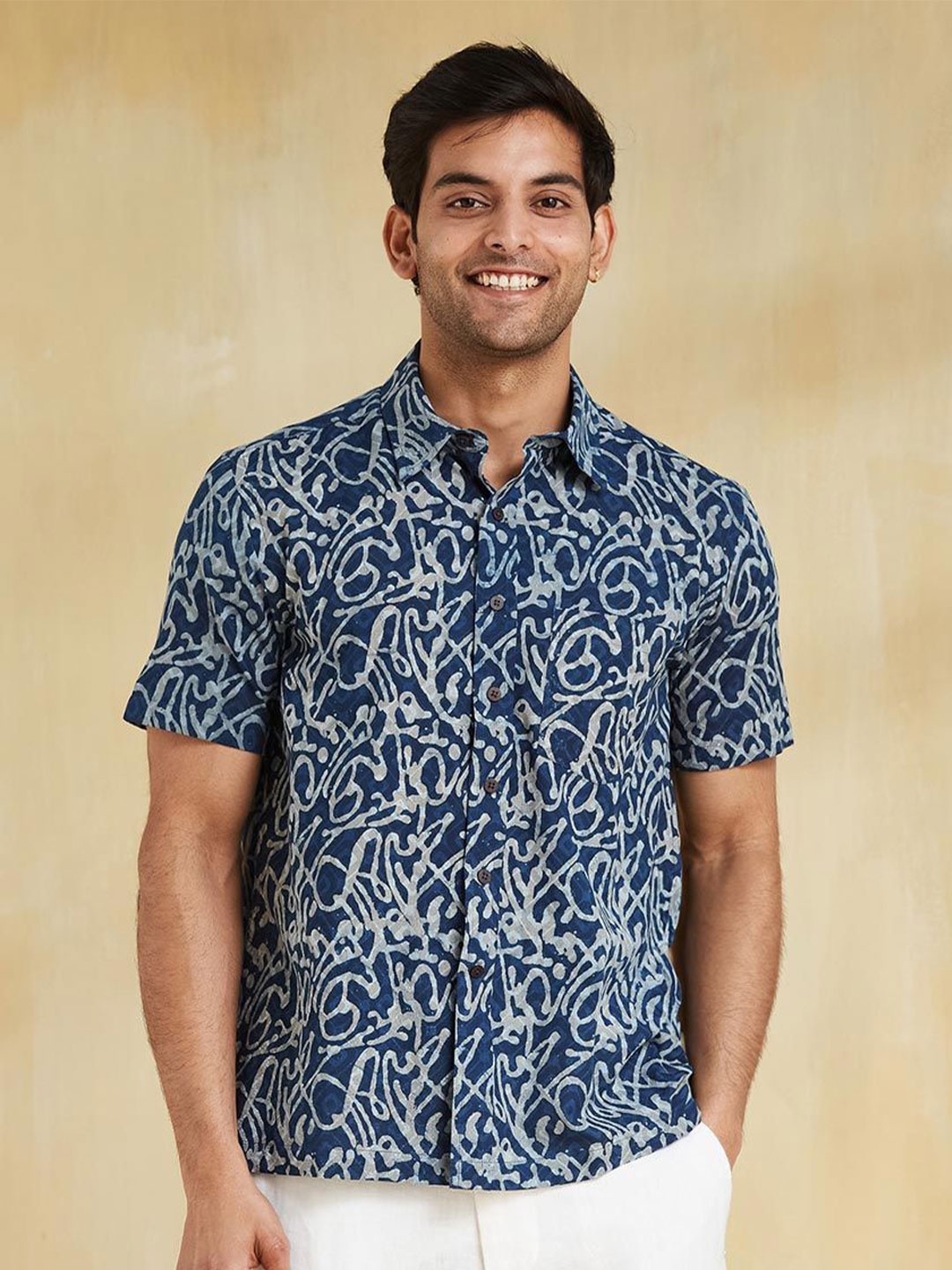 

Fabindia Men Opaque Printed Casual Shirt, Blue