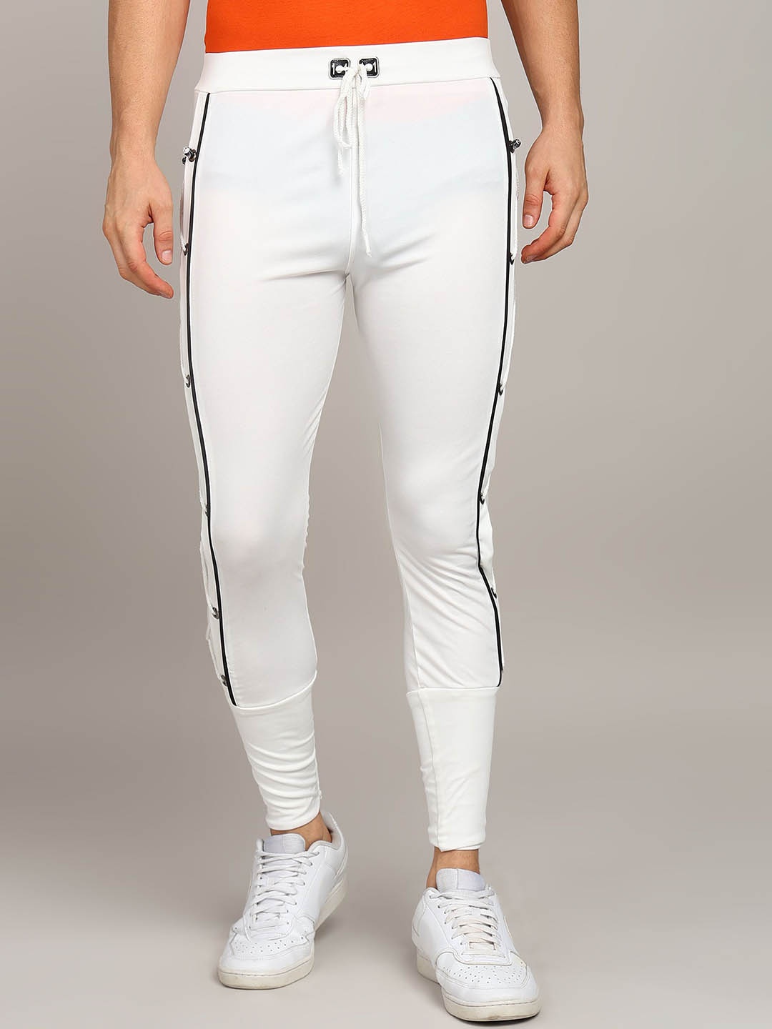 

RusticBlooms Men Slim-Fit Mid Rise Dry Fit Track Pant, White
