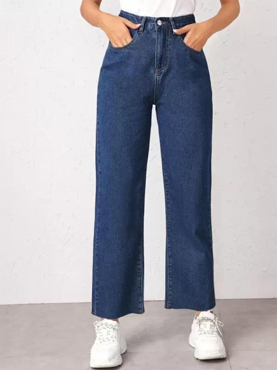 

DressBerry Women Comfort Straight Fit High-Rise Light Fade Acid Wash Stretchable Jeans, Navy blue