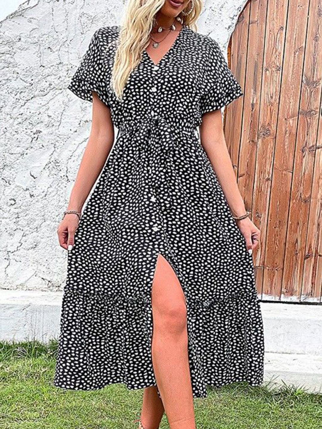 

HERE&NOW Animal Print Fit & Flare Midi Dress, Black