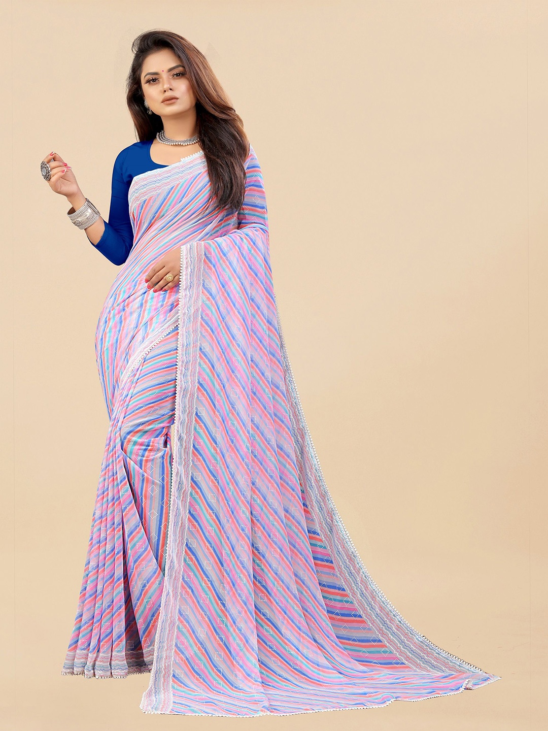 

Moda Rapido Leheriya Poly Georgette Saree, Blue