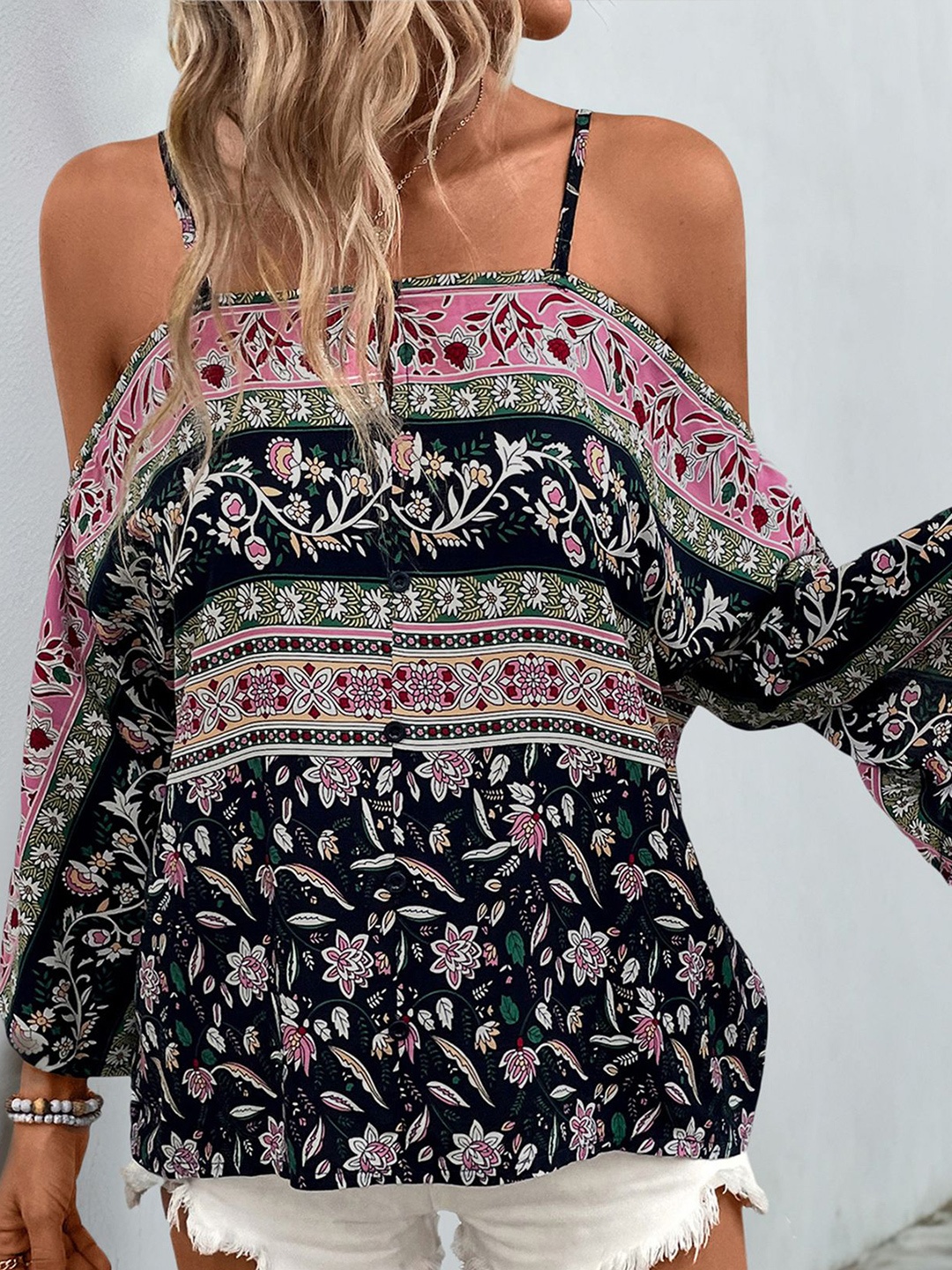 

StyleCast x Revolte Floral Printed Off-Shoulder Top, Black
