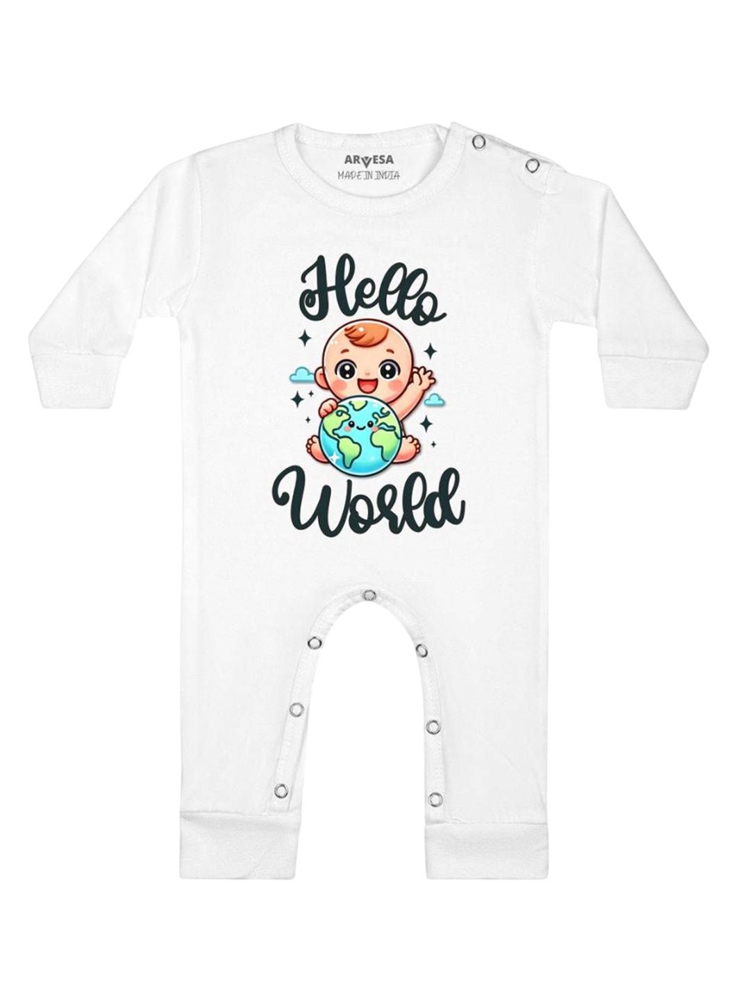 

Arvesa One Month Baby Boy Printed Baby Romper, White