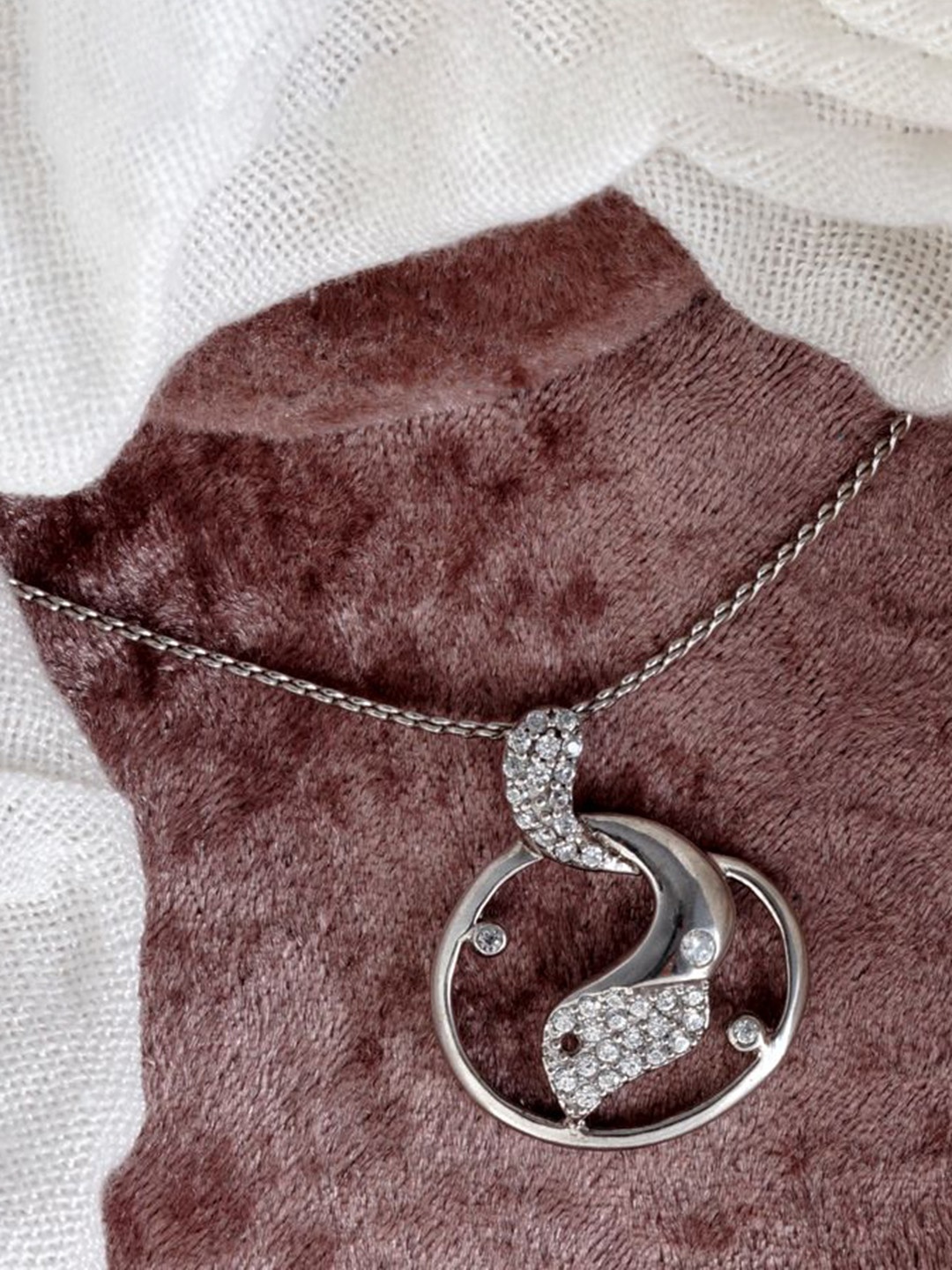 

Tuanz Silver Jewelry Rhodium-Plated Artificial Stones Studded Pendants with Chains