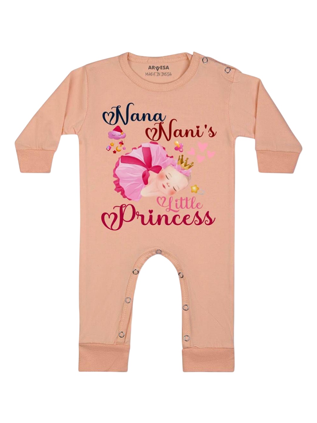 

Arvesa Kids Nana Nani Little Princess Printed Baby Romper, Peach