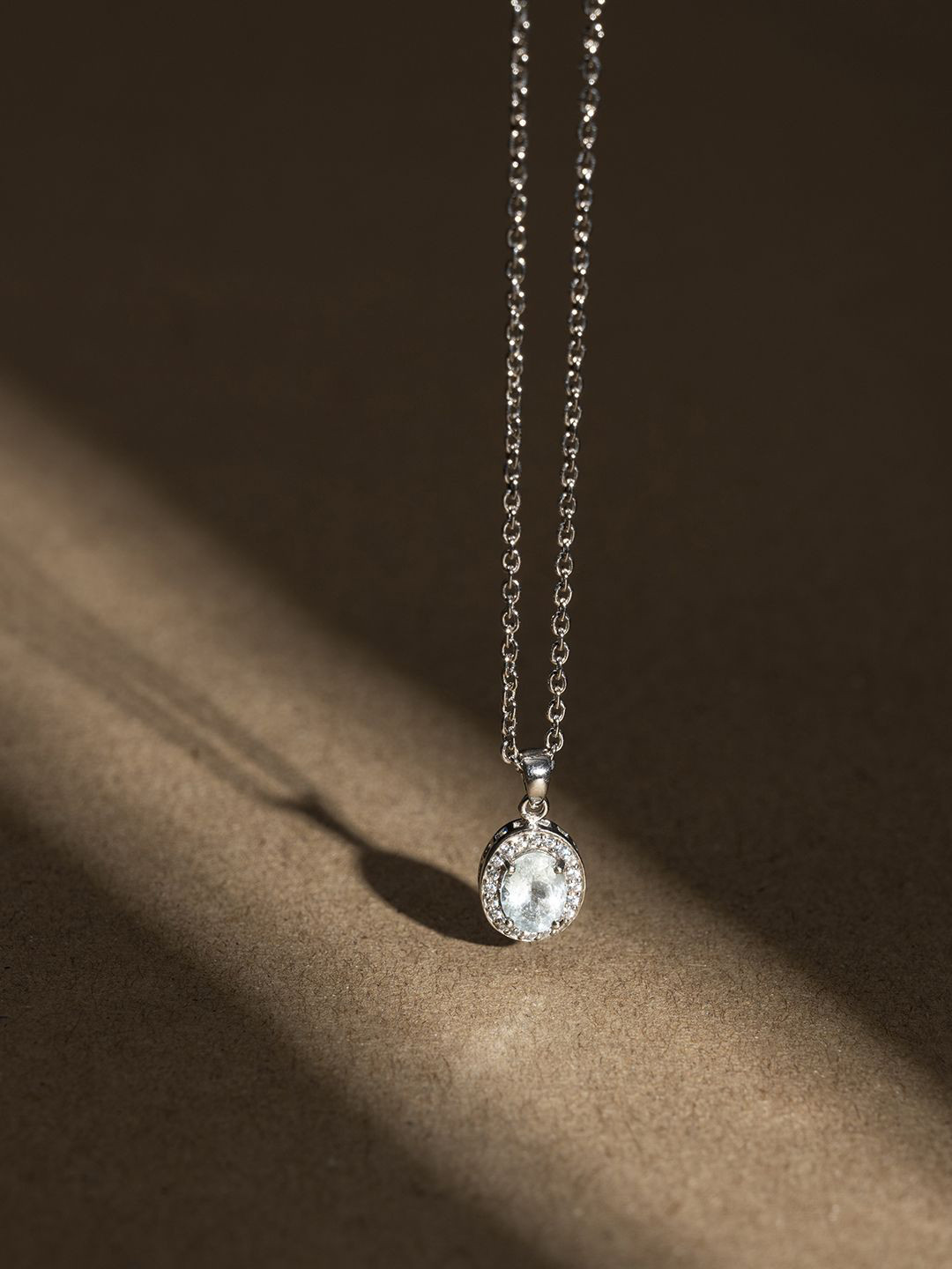 

Stone Story By Shruti 925 Sterling Silver Rhodium-Plated Aquamarine Pendant With Chain