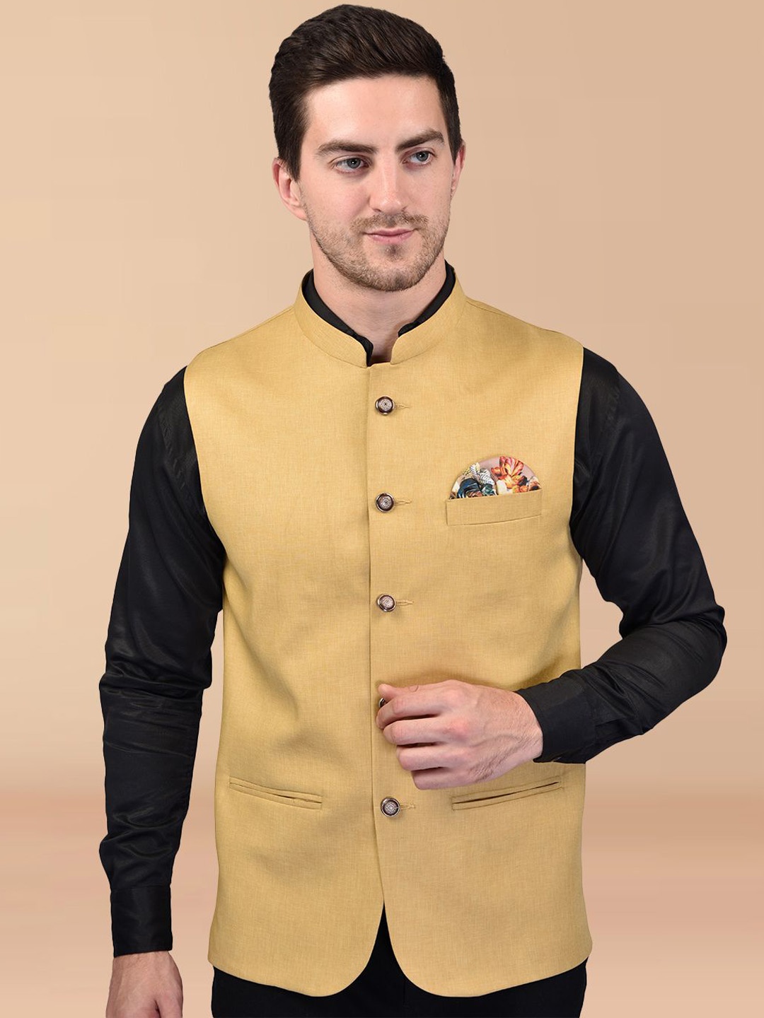 

Moda Rapido Men Woven Nehru Jacket, Beige