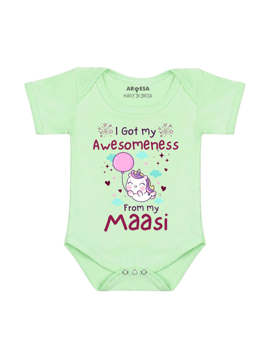 

Arvesa Kids I Got Awesomeness From Maasi Printed Romper, Green